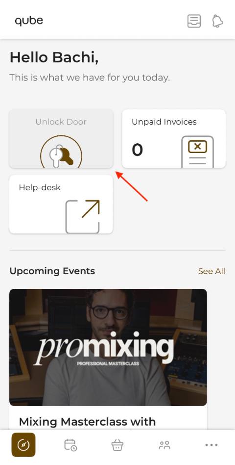 Unlock door in the Qube app
